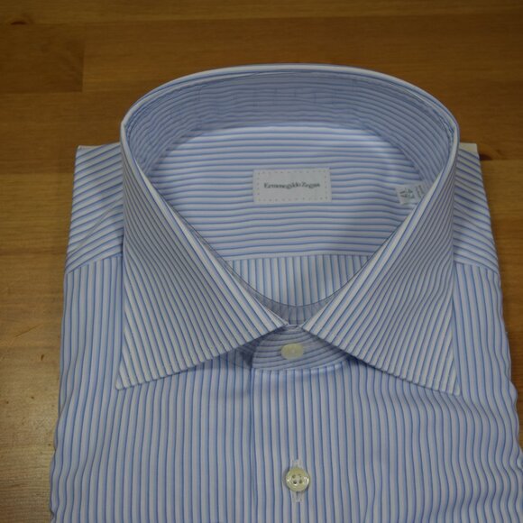 NEW ERMENEGLDO ZEGNA ROSSINI BLUE WHITE DRESS SHIRT DELUXE COTTON XL 43 17 $895 - Picture 13 of 16